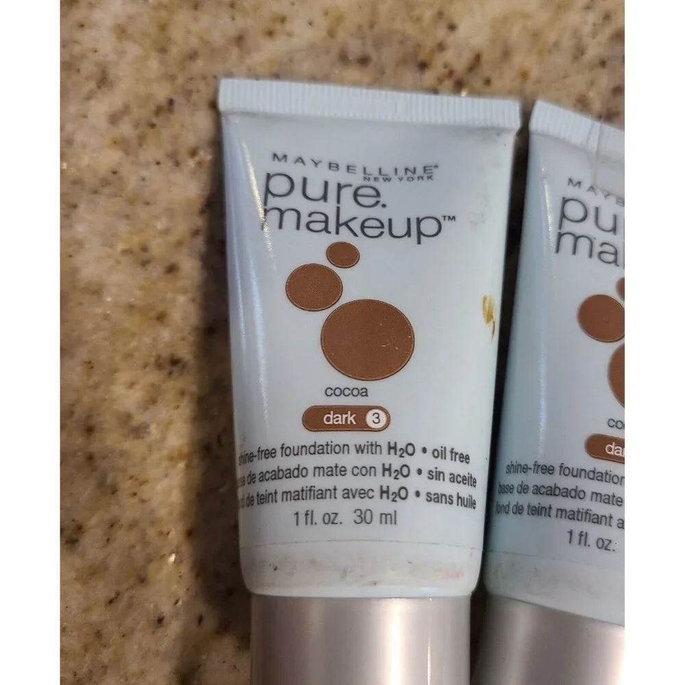 (3) Maybelline Pure Makeup Foundation Dark 3 Cocoa Shade Shine & Oil-Free NOS